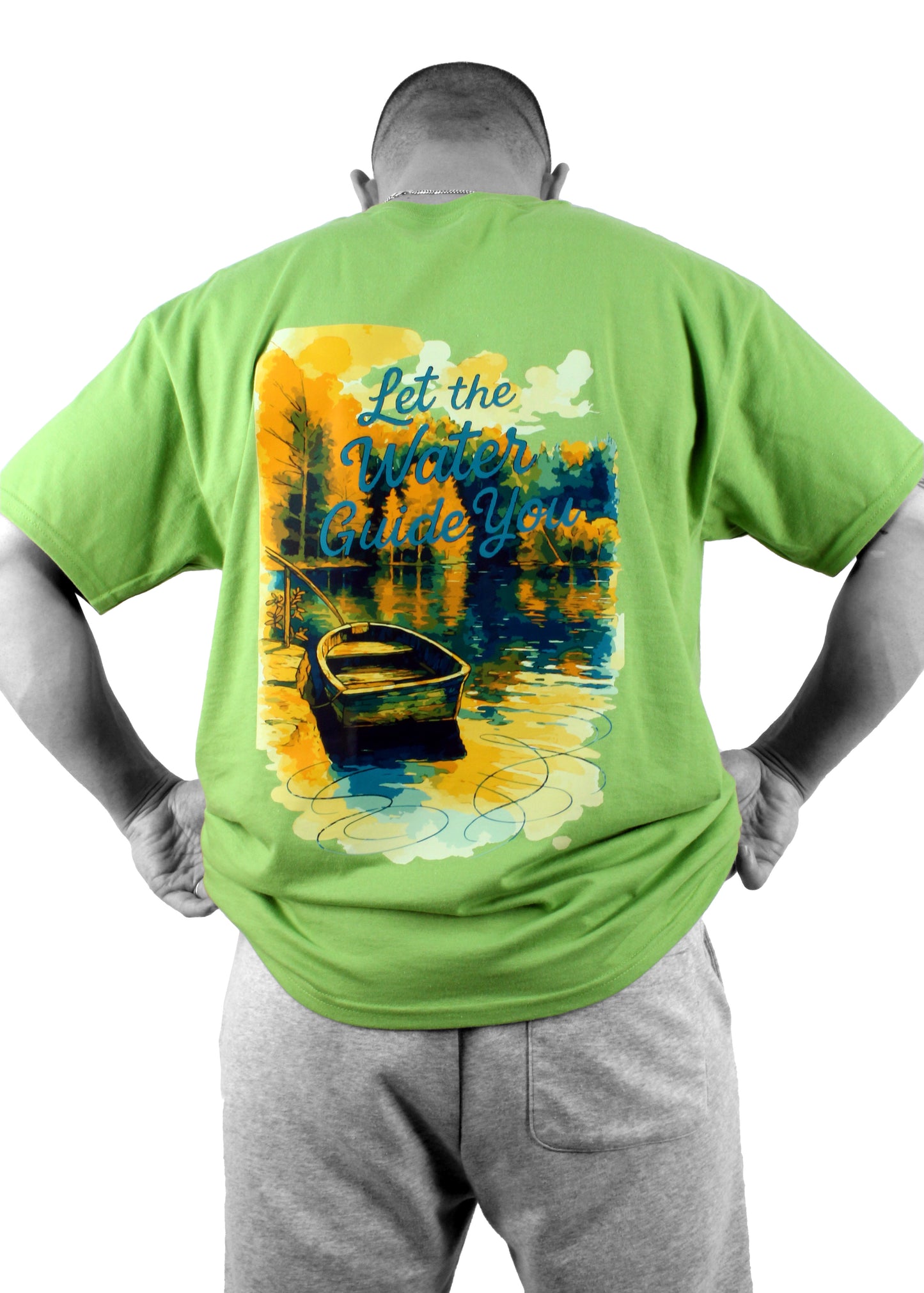 t-shirt_green kiwi_boat in the water